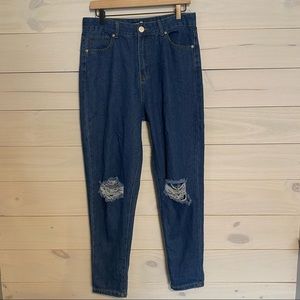 BOO HOO blue skinny distrusted jeans